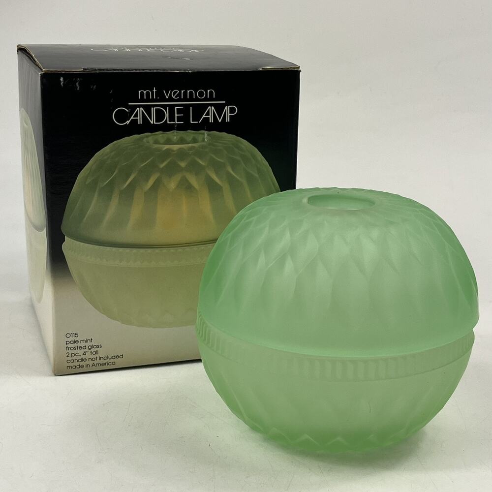 Vintage Indiana Glass Mt. Vernon Candle Lamp Frosted Pale Mint Green with Box